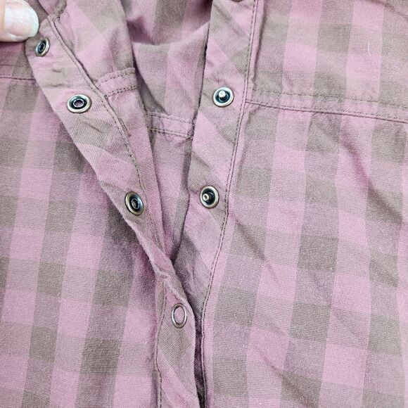 🔸️Prana Maroon Pollino Checker Buttoned Hooded Long Sleeve Top Large - Picture 7 of 12